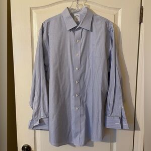 Brooks Brothers Shirt Mens 16-33 FRENCH CUFF Blue Stripe 346 Slim Fit Non Iron